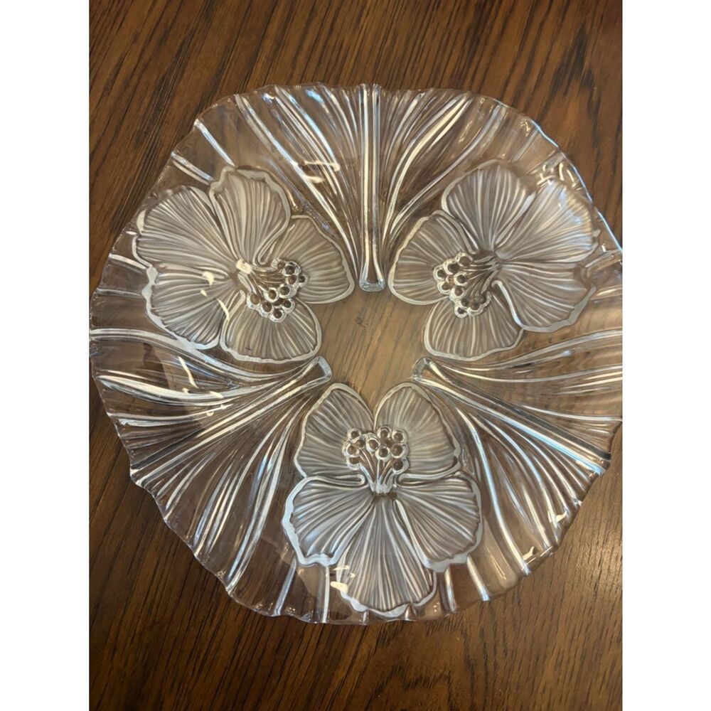 Clear Glass Floral Decorative Plate